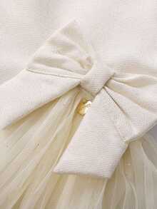 Annil Young Girl Summer Sweet Round Neck Cute Bow Pleated Mesh Children's Dress - Champagne - View 7