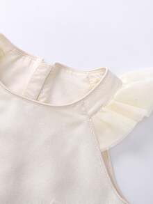 Annil Young Girl Summer Sweet Round Neck Cute Bow Pleated Mesh Children's Dress - Champagne - View 6