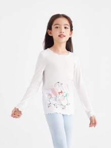 Annil Tween Girl Autumn Warm Casual Ruffled Long Sleeved Home Wear White