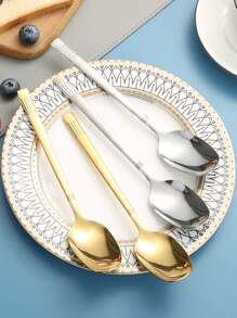 1pc Stainless Steel Lantern Shaped Long Handled Dessert Stirring Spoon For Home Use - Gold - View 1