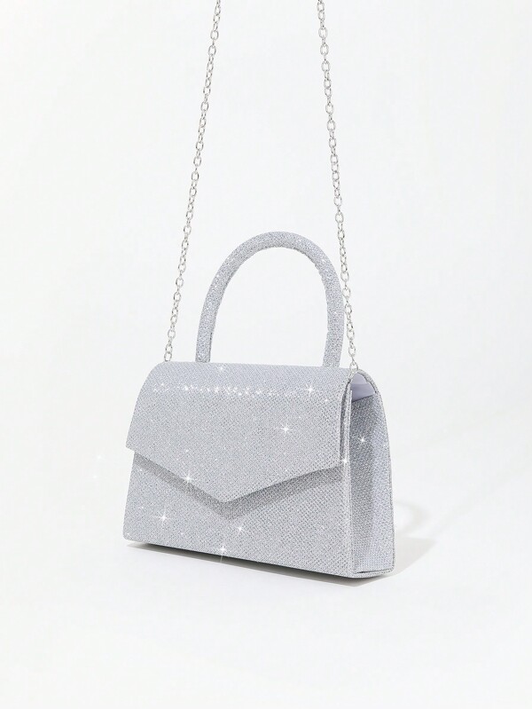 Bolso Cuadrado Pequeño Simple De Moda Para Fiesta, Boda Y Banquete. Bolso De Noche Clásico Decorado Con Lentejuelas Y Pedrería, Bolso De Mano Elegante Con Solapa Y Asa Para Fiesta, Baile De Graduación Y Boda