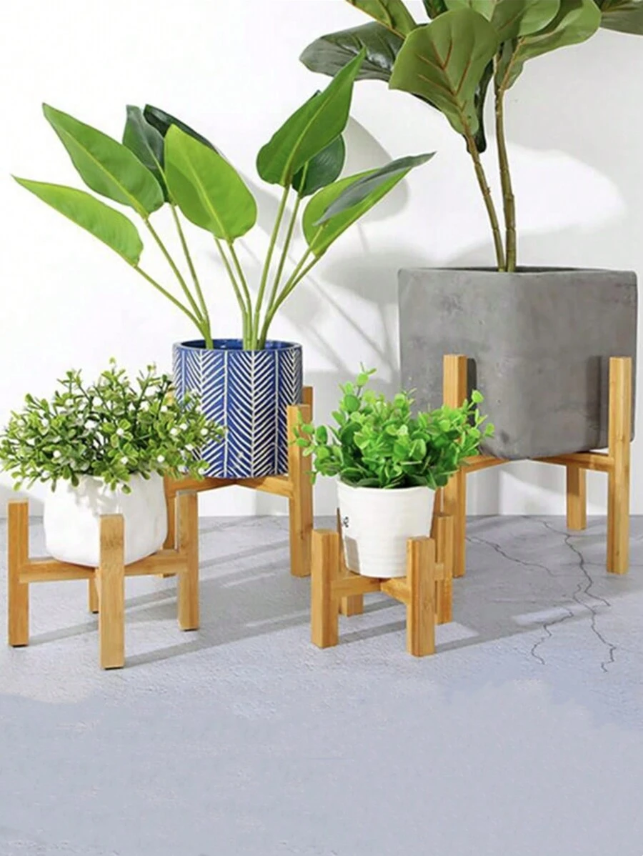 1pc  Solid Wood Planter Pot Trays Flower Pot Rack Strong Free Standing Bonsai Holder - Yellow - View 1