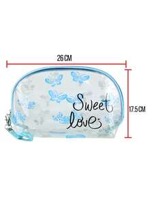 Set de 3 piezas Cosmetiqueras Neceseres con Deslumbrante Diseño Tornasol y Transparencias Kit de 3 Bolsas para cosméticos Maquillaje: Prácticas, Portátiles y Resistentes Uso Diario - Azul - Ver 2