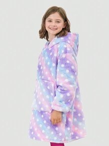 Tween Girl Blue & Purple Starry Space Polka Dots Fleece Sweatshirt - Multicolor - View 3
