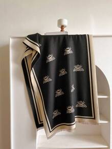1 pieza Cálida bufanda/chal de mujer de doble cara con estampado de abeja de imitación de cachemira en negro y beige para uso diario en otoño e invierno - Multicolor - Ver 3