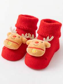 1 Pair Of Christmas Baby Cute Elk Dolls, Thickened Cold-proof And Warm Terry Socks, Anti-slip Dotted Socks, Suitable For Daily Wear In Autumn And Winter - Multicolor - View 3