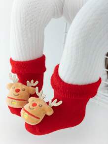 1 Pair Of Christmas Baby Cute Elk Dolls, Thickened Cold-proof And Warm Terry Socks, Anti-slip Dotted Socks, Suitable For Daily Wear In Autumn And Winter - Multicolor - View 1