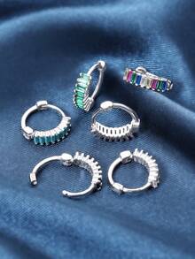 1對方形黑色立方氧化鋯鑲嵌925銀耳環,女性日常佩戴禮物珠寶 - 黑色的 - 查看 6