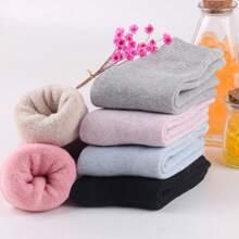 5双女士袜子套装冬季加厚保暖纯羊毛袜休闲防寒毛绒中筒袜秋季 - 香檳色 - 查看 4