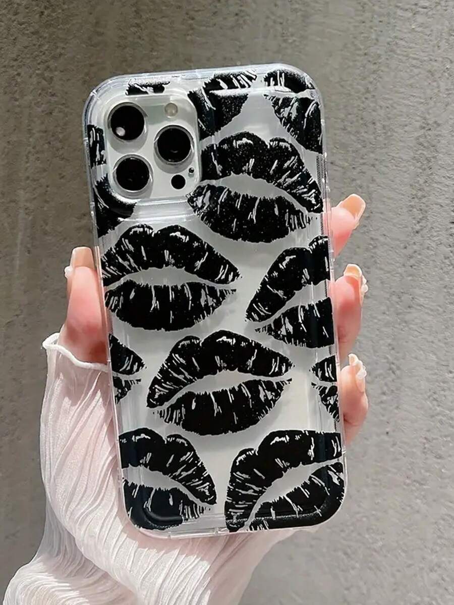 Black Kiss Pattern Phone Case Compatible With Iphone - Clear - View 1