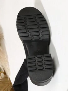 2023年秋冬新款增高防滑厚底過膝襪靴,適合嬌小女性 - 黑色 - 查看 5