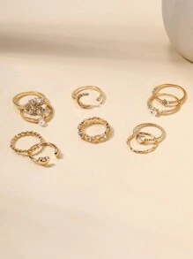 10 piezas anillo con diamante de imitación - Amarillo Oro - Ver 3