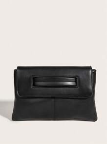 复古纯色手拿包，多功能大容量手提包，时尚PU皮革包，适合女性，可用于婚礼、派对、舞会、盛会和其他场合。 - 黑色 - 查看 2