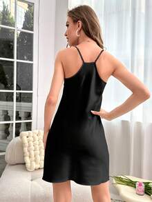 黑色背心裙式睡衣 - 黑色 - 查看 2