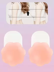 2 件花卉图案可重复使用乳贴，可洗液体硅胶乳贴，粉色 - 粉色 - 查看 1