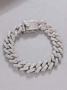 kuuioe 1 件装欧美时尚链条水钻手链方形水钻圆形心形女士复古朋克风格嘻哈珠宝情人节 - 銀色 - 查看 7