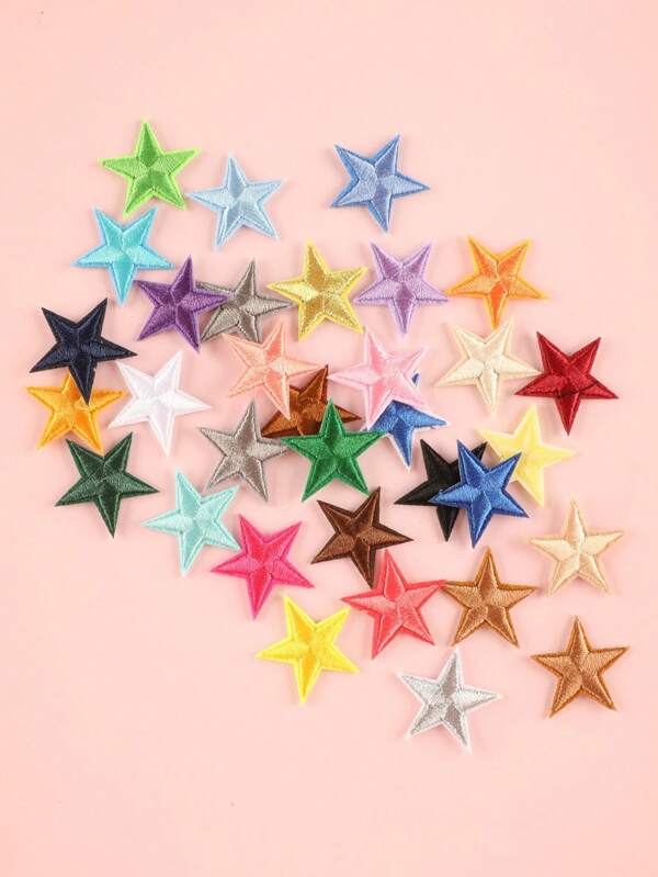 33pcs/Set Colorful Star Embroidery Patches, Diy Clothes, Hat, Bag, Shoe, Cellphone Case Decoration, Iron On Clothing Accessory