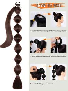 1顶黑色长款泡泡马尾假发，女士款，28英寸/34英寸可选，蓬松非洲风情马尾假发，保护性发型，黑色马尾，适合万圣节、圣诞节、新年、狂欢节、音乐节等场合，蓬松直发灯笼马尾，圆形马尾，附赠发圈 - 咖啡棕 - 查看 8