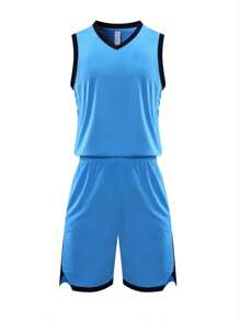 Conjunto De Uniforme De Baloncesto Para Hombre, Ropa Deportiva De Equipo Para Entrenamiento Y Competencia - Azul - Ver 1