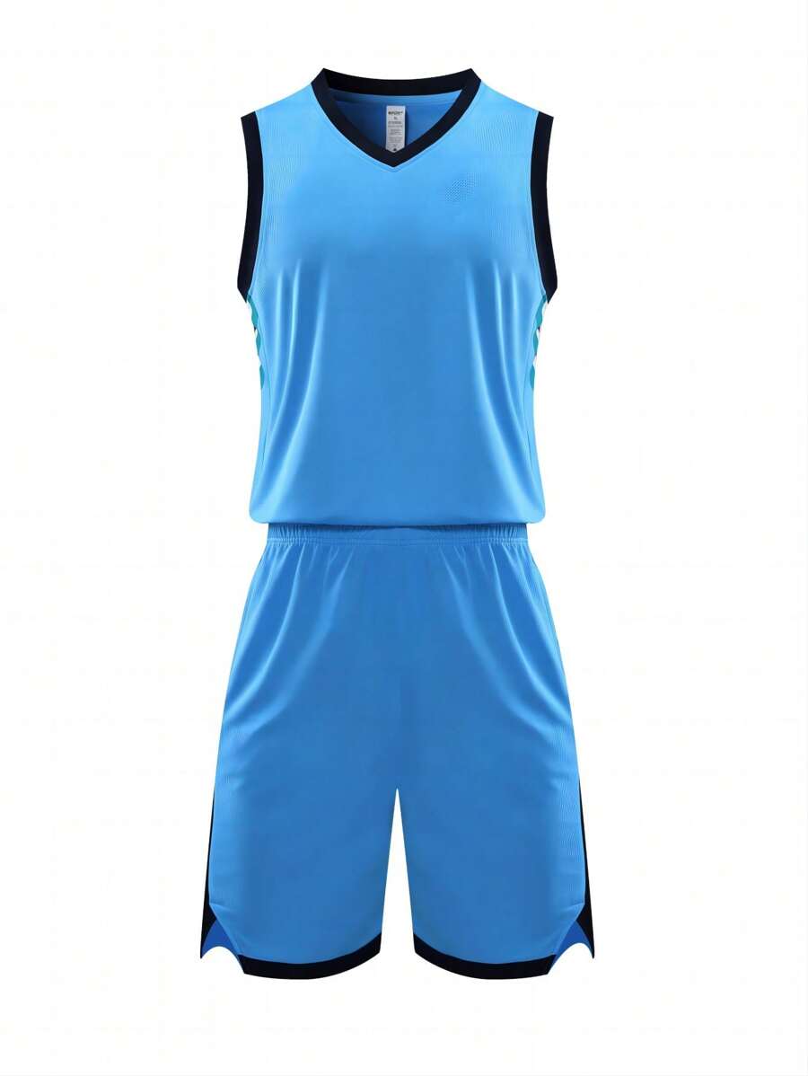 Conjunto De Uniforme De Baloncesto Para Hombre, Ropa Deportiva De Equipo Para Entrenamiento Y Competencia - Azul - Ver 1