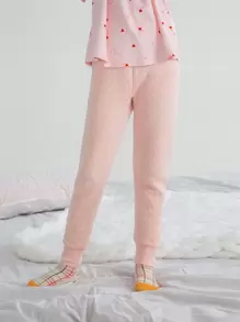 Annil 少女純棉保暖緊身長褲，冬季粉紅色 - 粉色 - 查看 1