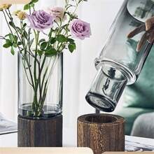 Wooden Stand Flower Vase,Home Decor,Flower Vase,Centerpiece,Table Decor Room Decor Glass Vase - Light Grey - View 3