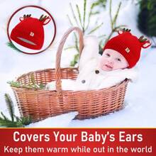 1頂可愛的馴鹿鹿角寶寶毛線帽,兒童冬季帽,聖誕節幼兒漁夫帽,保暖毛線帽