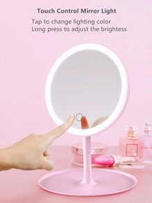 JESLED Led化妝鏡可調節亮度、三種色溫、梳妝鏡桌面旋轉角度補償鏡觸控開關鏡,圓形款式,1件粉色 - 粉色 - 查看 10