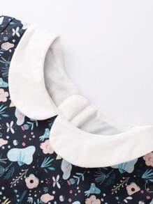Annil Mädchen Kleider Frühling und Herbst Netzspleiß Baumwoll-Polokragen Langarmkleid für Kleine Mädchen in Blau