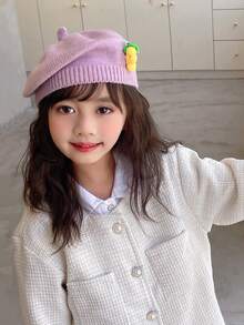 1頂紫色女孩葡萄裝飾貝雷帽 - 紫色 - 查看 3