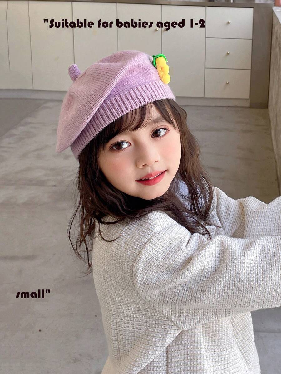 1頂紫色女孩葡萄裝飾貝雷帽 - 紫色 - 查看 1