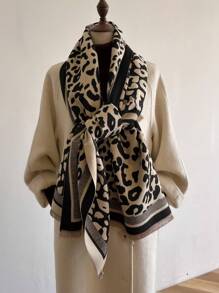 1pc Women Double-Sided Leopard Print Scarf, Jacquard Imitation Cashmere Scarf Shawl, Suitable For Daily Wear In Autumn And Winter - Multicolor - View 3
