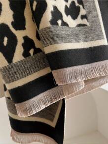 1pc Women Double-Sided Leopard Print Scarf, Jacquard Imitation Cashmere Scarf Shawl, Suitable For Daily Wear In Autumn And Winter - Multicolor - View 4