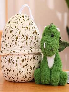 Dinosaur Egg Design Plush Toy - Army Green - View 3