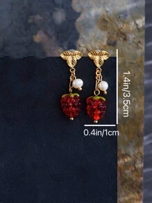 1 Par De Aretes Colgantes Con Forma De Frambuesa Exquisita Y Lujosa Adecuados Para Mujeres Para Cualquier Ocasión - Dorado - Ver 5