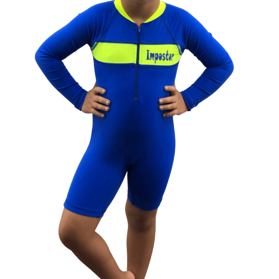 Traje De Baño Niños, Buzo, Manga Larga, Cierre Frente. - Celeste - Ver 1