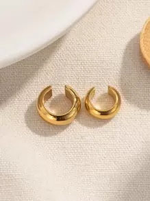 Uworld 1對極簡主義c形無洞穿18k鍍金不鏽鋼耳環,假鼻環兼具女士的日常佩戴 - 金黃色 - 查看 6