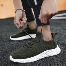 1雙女休閒透氣運動鞋，前蕾絲針織網布鞋面，超輕軟底，低筒戶外健身跑步 - 軍綠色 - 查看 6