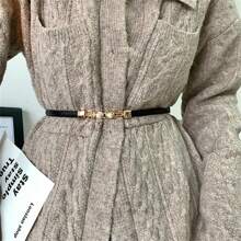 優雅1入女性珍珠裝飾復古腰帶，修身腰帶裝飾西裝，配有可調節扣環，時尚且百搭的黑色腰帶，適用於日常通勤 - 黑色 - 查看 6