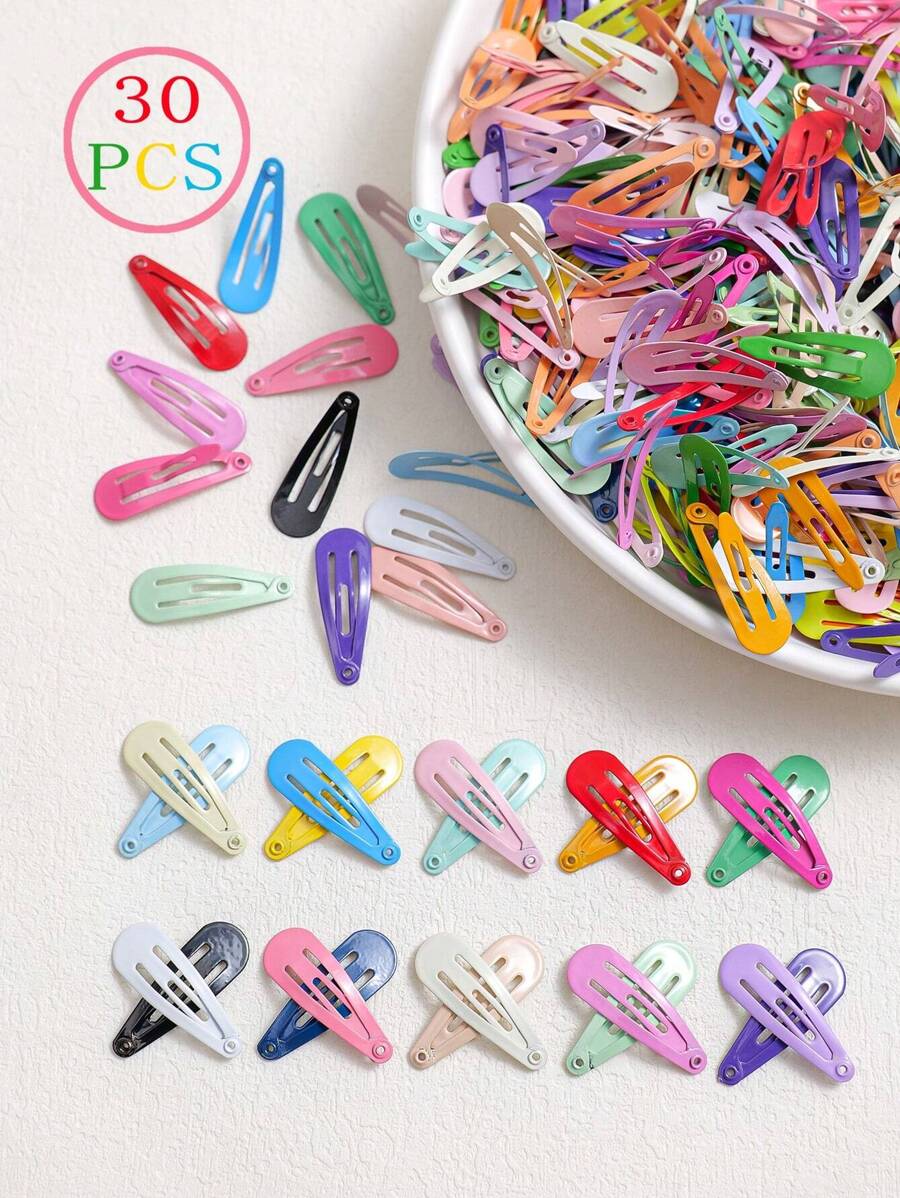 30pcs Girls' Mini Cute Teen Droplet Shaped Hair Clips For Clipping Bangs, Color Random For Daily Use - Multicolor - View 1