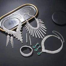 1套完整的鋯石新娘珠寶套裝,適用於女士派對,豪華水晶婚禮珠寶套裝 - 銀色 - 查看 11