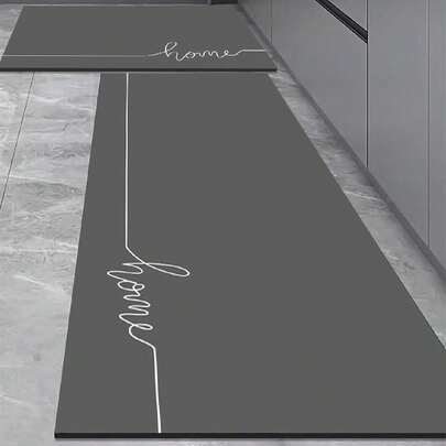 1pc eenvoudige stijl donkergrijze keukenmat met letterpatroon demping anti-vermoeidheid keukentapijt, waterabsorberend en sneldrogend antislip keukenmat en vloerkleed, siliconen modder zachte rubberen mat, geschikt voor keuken, badkamer, entree, wasruimte en andere Plaatsen, kamerdecoratie