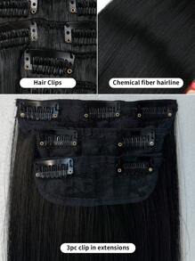 Extension Clip Per Capelli Per Donne Di 24 Pollici Di Lunghezza Con Ciocche Di Capelli Neri Lunghi E Dritti, Extension Di Capelli Sintetici Per La Testa Intera (3 Pezzi, Nero)