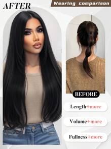 Extension Clip Per Capelli Per Donne Di 24 Pollici Di Lunghezza Con Ciocche Di Capelli Neri Lunghi E Dritti, Extension Di Capelli Sintetici Per La Testa Intera (3 Pezzi, Nero)