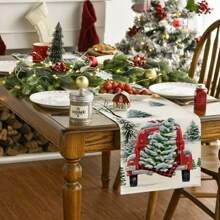 1pc Winter New Christmas Tree Linen Table Runner 13*72inch Home Party Indoor/outdoor Xmas Dining Decor - 1 piece Christmas tree table runner - View 1