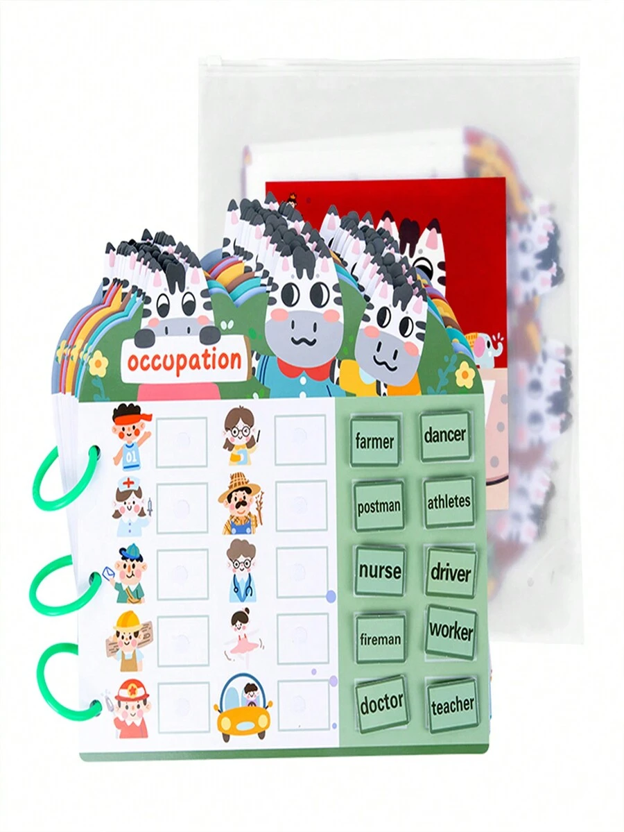 Educational Quiet Book For Children, Hook And Loop English Word Recognition Learning Toy For Toddlers - Multicolor - View 1