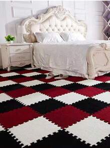 12入組/袋可拆卸、可洗粉色絨面記憶海綿坐墊,不脫毛,適用於女孩房間,方形交錯毛茸茸的區域墊,防滑裝飾舒適墊,適用於客廳、臥室、嬰兒遊戲墊、幼稚園裝飾,尺寸:11.8" X 11.8"-黑色