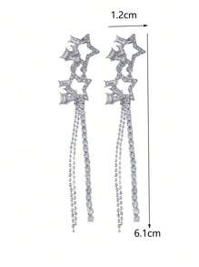 17KM 2入組女士雙星鑲鑽對稱耳環,節日約會禮物 - 銀色 - 查看 4