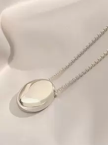 Xemes Yearn 不鏽鋼長橢圓吊墜項鍊-女士毛衣鏈,珠寶飾品 - 銀色 - 查看 10