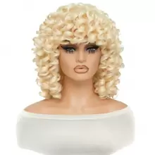 DZfirst 613 Blonde 16 Inch Curly Wigs Short Curly Wig With Bangs Heat Resistant Synthetic Fiber Hair Cosplay Wigs